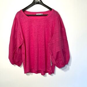 Chico’s fuchsia pink puff sleeve linen cotton blouse top exaggerated sleeve XXL